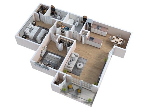 Floor plan for 2 beds, 2 baths, 982 sqft